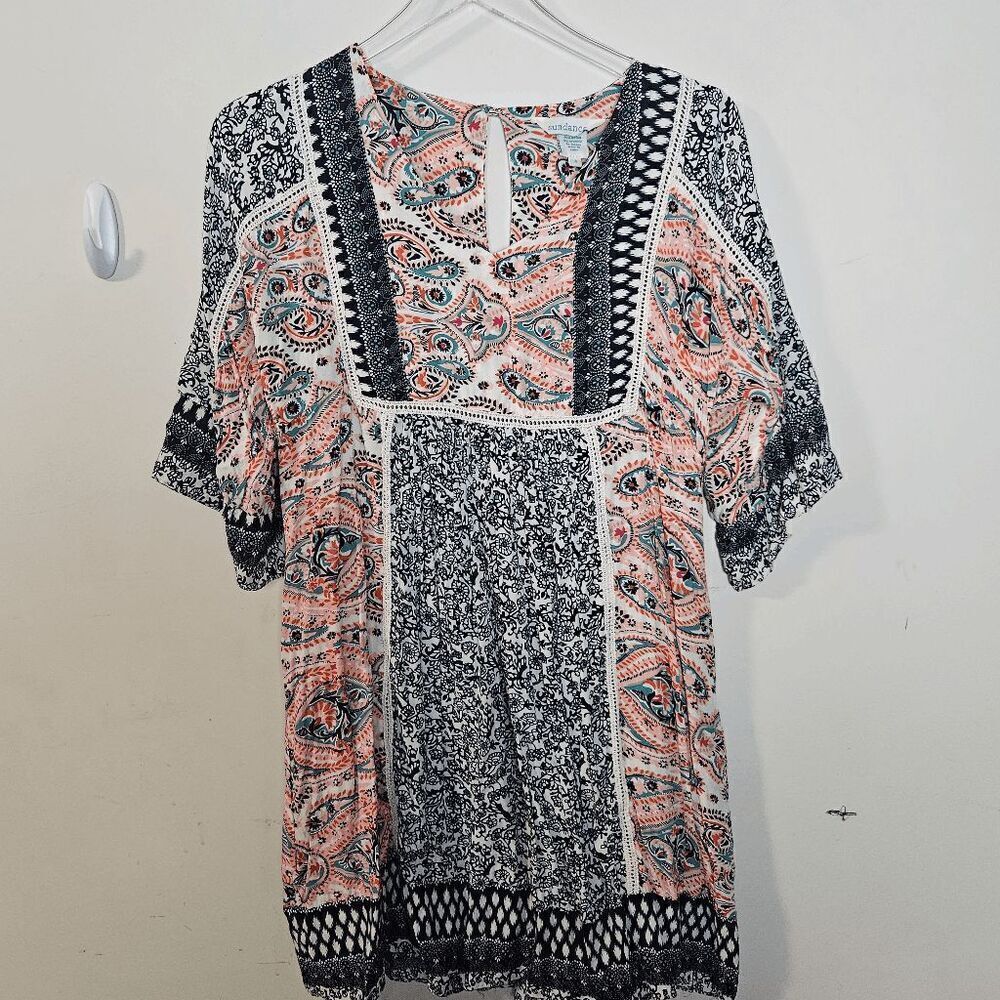 Sundance Dream Paisley Floral Printed Lace V Neck Boho Dress Women's Multicolor